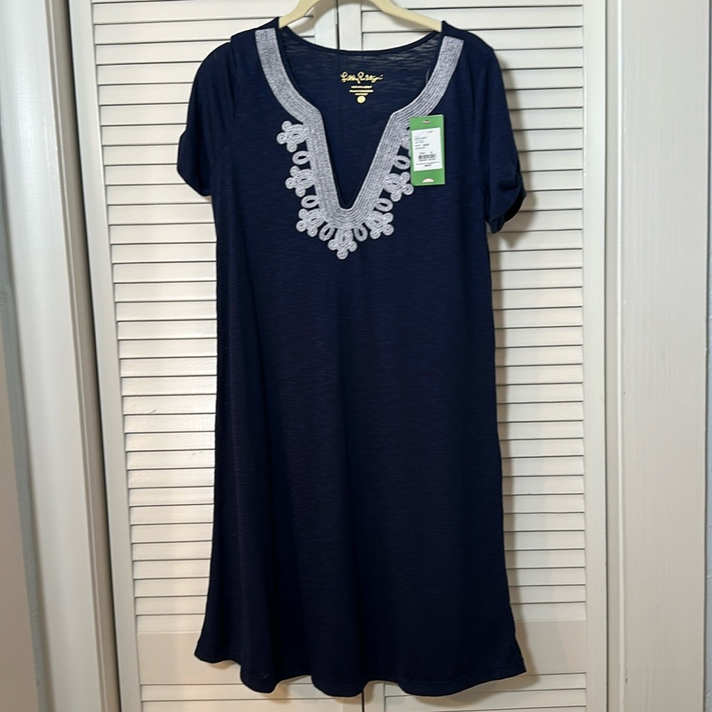 Lilly Pulitzer Maisy Swing Dress True Navy Size S White Embroidery Trim NWT